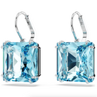 Swarovski Millenia Drop Earrings Square Cut Blue Rhodium Plated