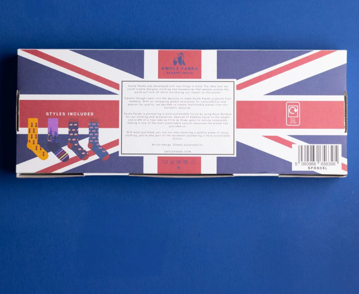 Swole Panda London Sock Box 4 Pairs of Bamboo Socks