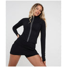 Tala Skinluxe Zip Through Running Top in Shadow Black