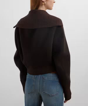 Victoria Beckham Dark Chocolate Double-Faced Bomber Jacket