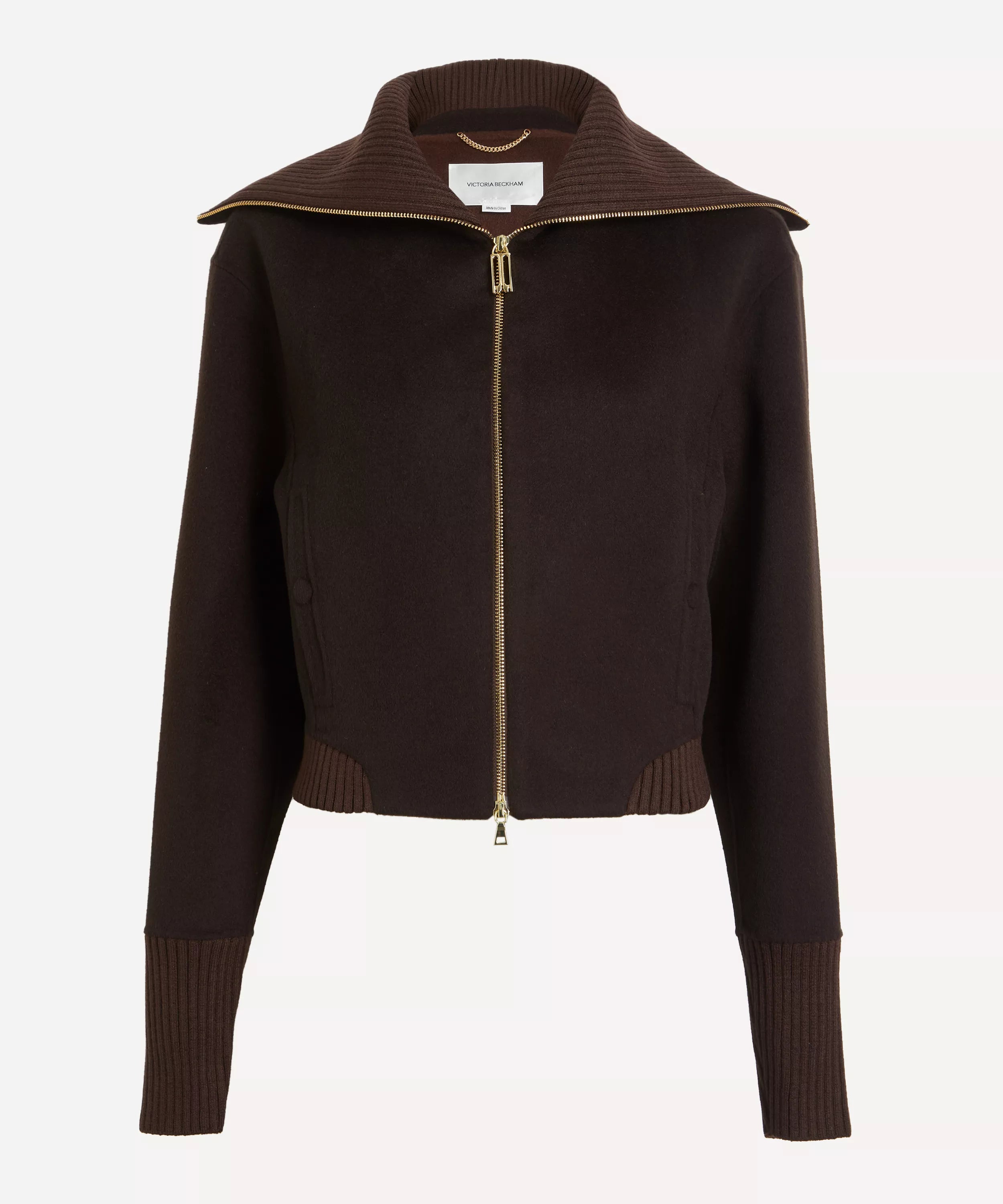 Victoria Beckham Dark Chocolate Double-Faced Bomber Jacket