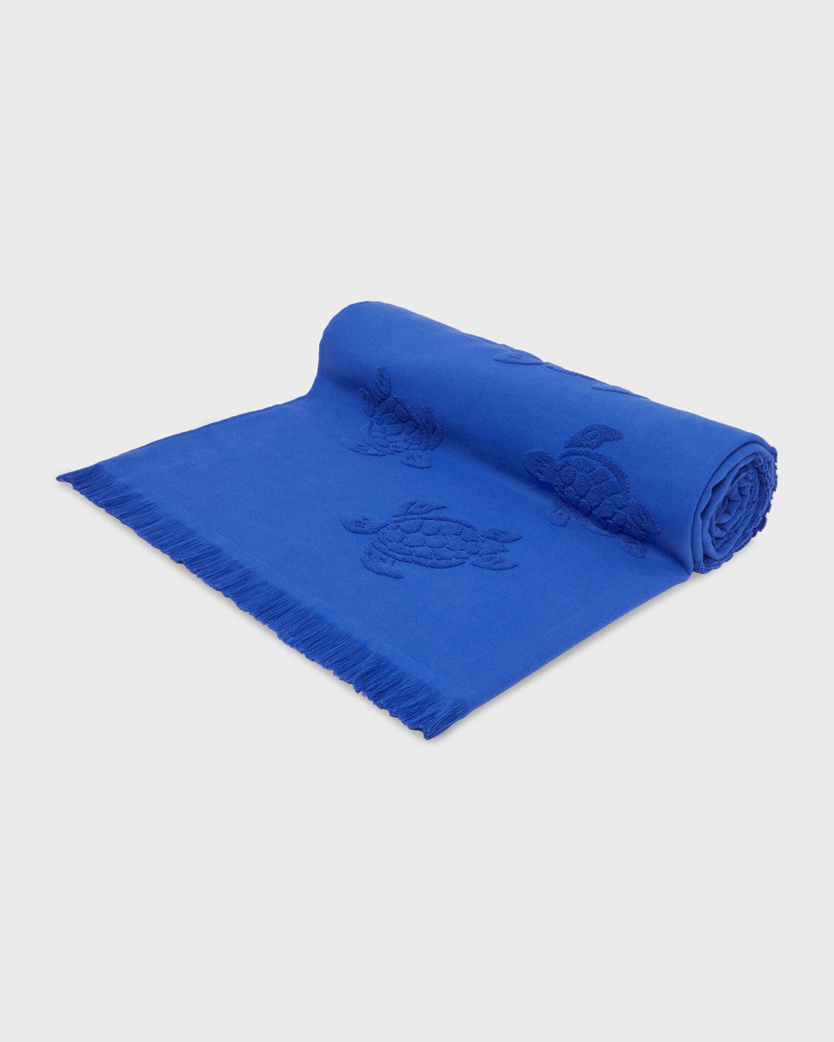 Vilebrequin Beach Towel In Organic Cotton Turtles Jacquard - Marrakech Blue