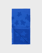 Vilebrequin Beach Towel In Organic Cotton Turtles Jacquard - Marrakech Blue