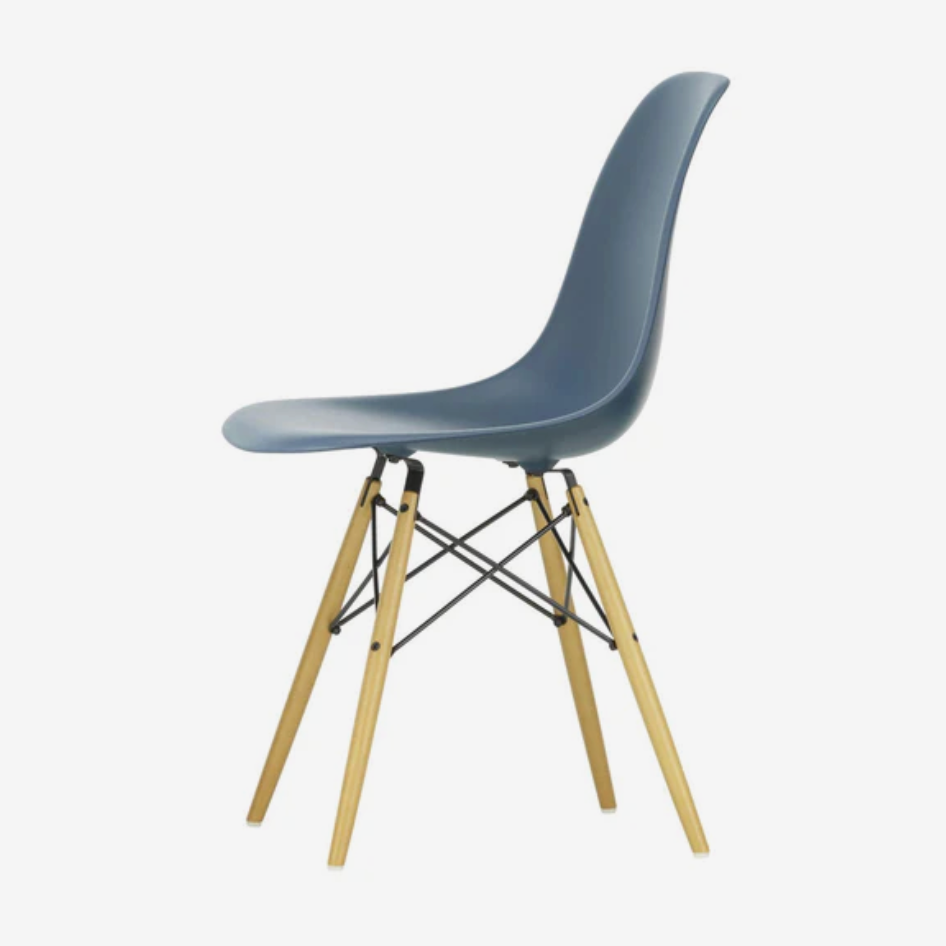 Vitra Eames RE DSW Plastic Side Chair - Sea Blue / Golden Maple
