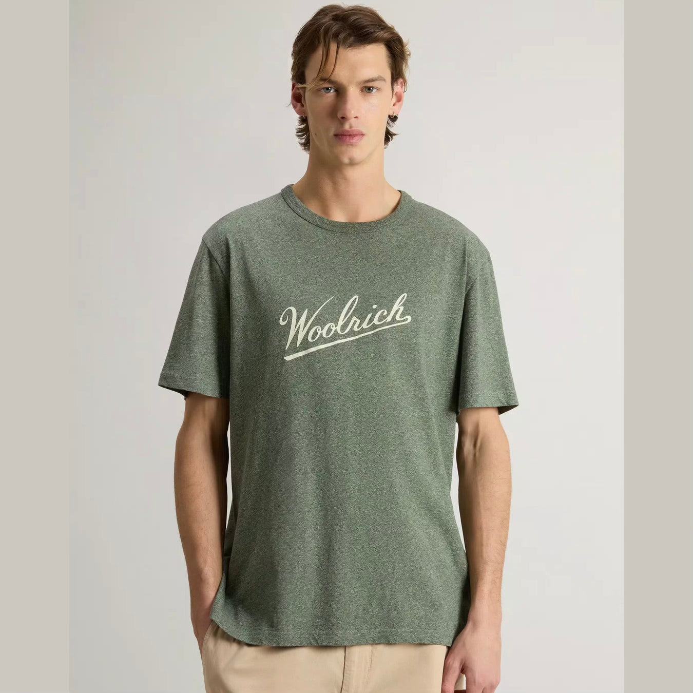 Woolrich Men's T-Shirt in Pure Cotton Mouliné