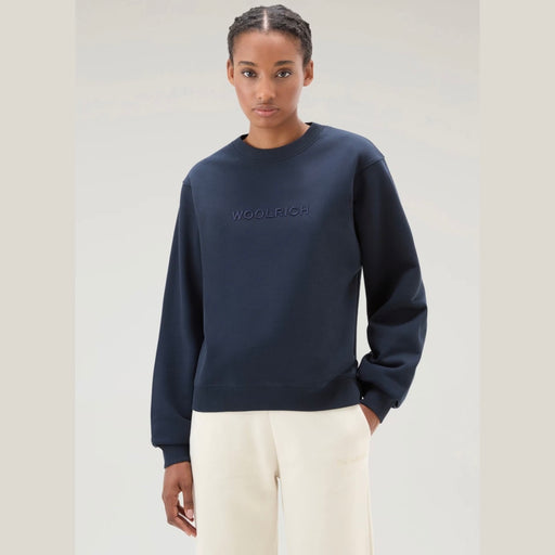 Woolrich Women's Crewneck Sweatshirt in Organic Cotton Blend  Blue