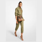 Michael Kors Organic Cotton Poplin Jumpsuit in Smokey Olive