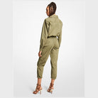 Michael Kors Organic Cotton Poplin Jumpsuit in Smokey Olive