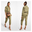 Michael Kors Organic Cotton Poplin Jumpsuit in Smokey Olive