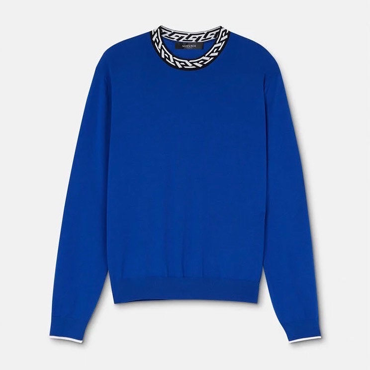 Versace Men's Greca Wool Jumper in Blue