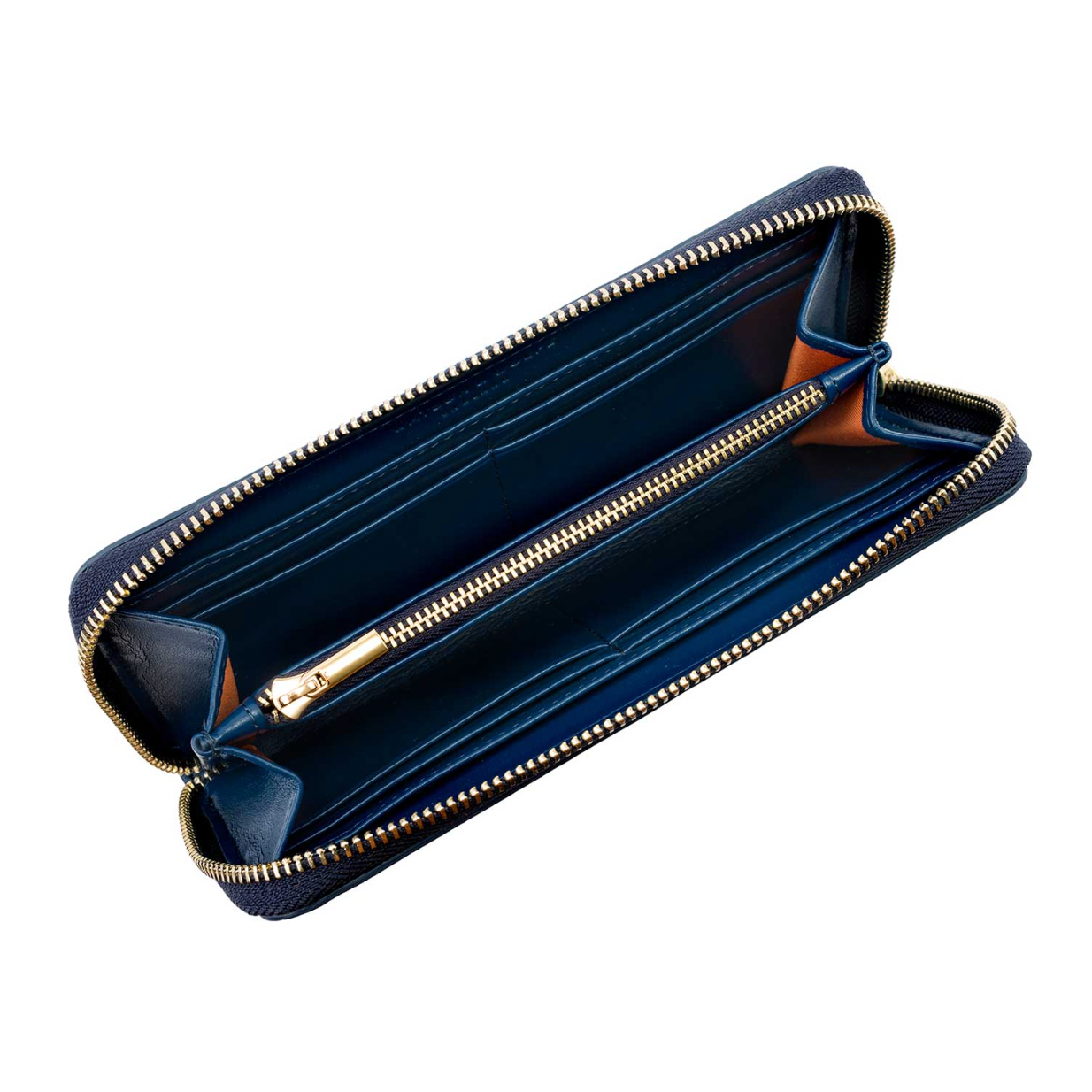 Watson & Wolfe Wilton Zipped Purse Wallet in Navy & Orange