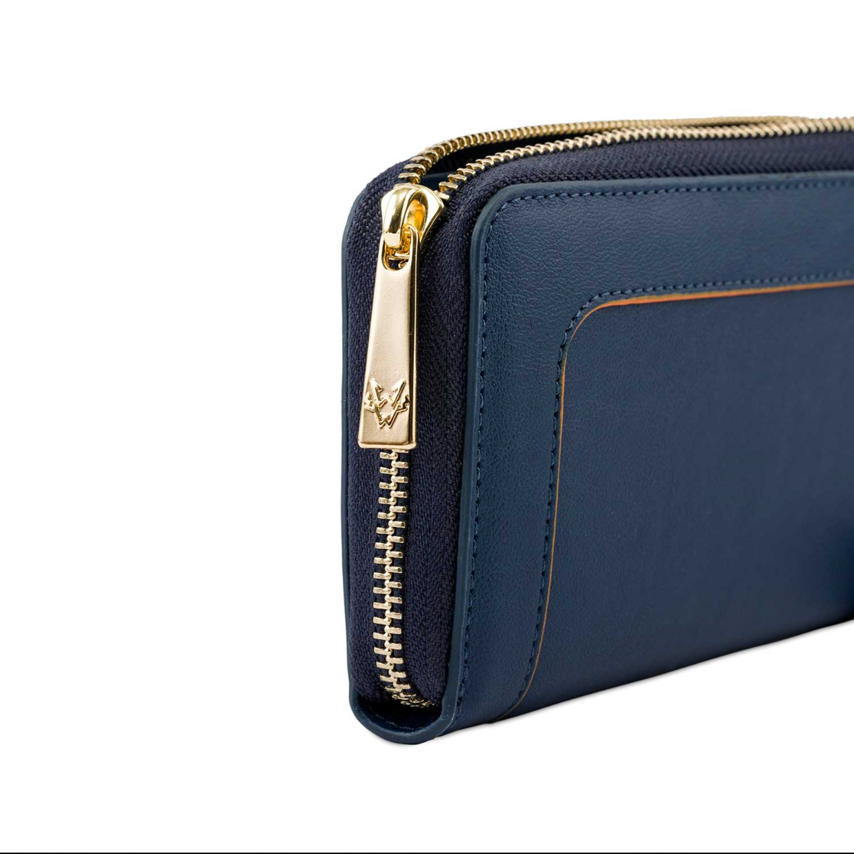 Watson & Wolfe Wilton Zipped Purse Wallet in Navy & Orange