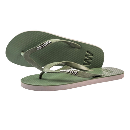 Waves Natural Rubber Flip Flops in Khaki Two Tone